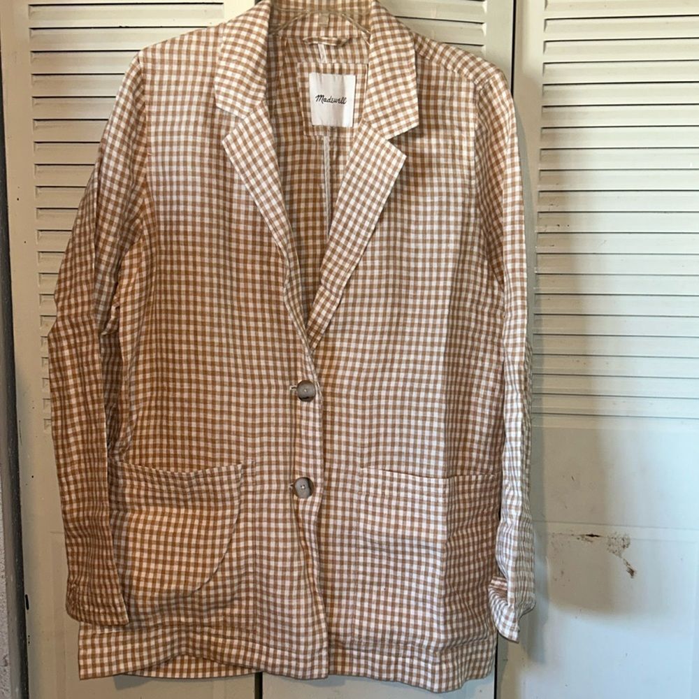 Madewell Gingham Dorset Women's plaid white/cream Blazer Size by measur… - Picture 3 of 9